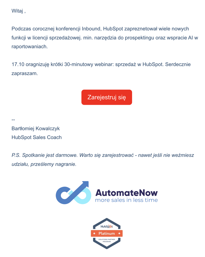 przyklad emailingu w hubspot